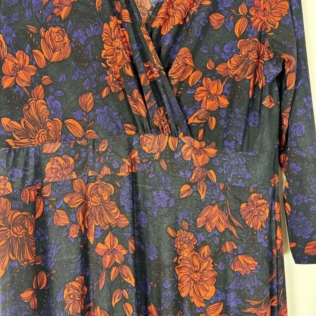 Swak Moody Floral Faux Wrap Maxi Dress 3/4 Sleeve Whimsigoth Stretch 1x — image 2 of 7